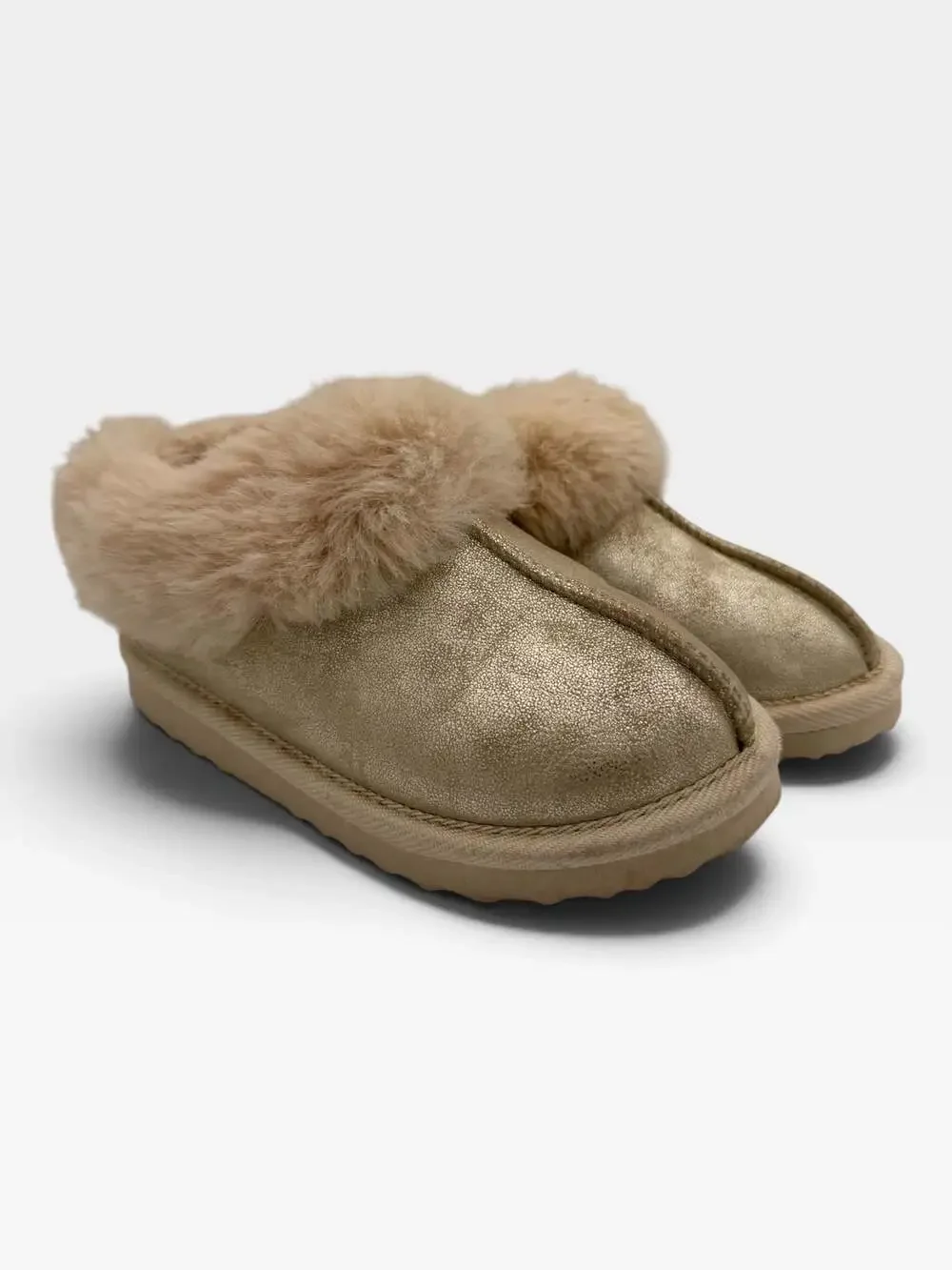 Cat & Jack Gold Metallic Shimmer Fur Collar Slip-On Slippers
